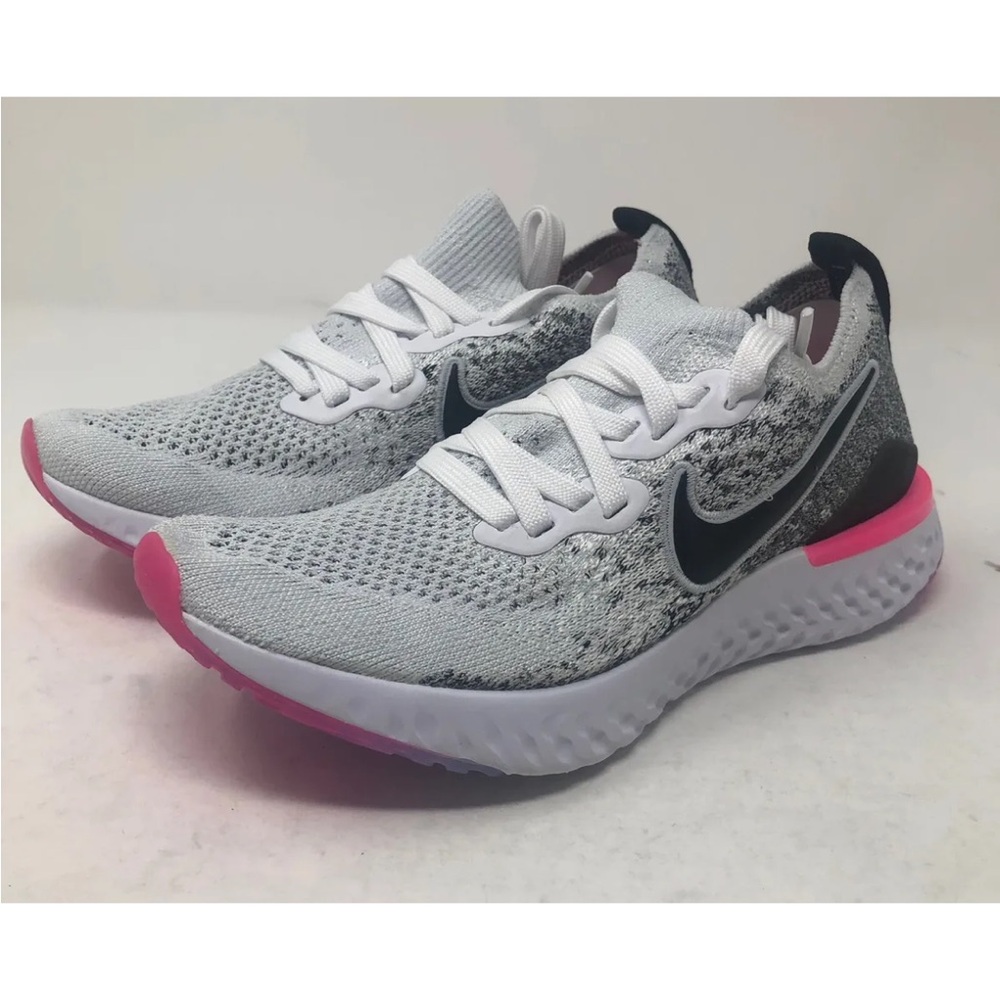 Nike Epic React Flyknit 2 White Black Pink Running Shoes BQ8927 103 Womens 9.5